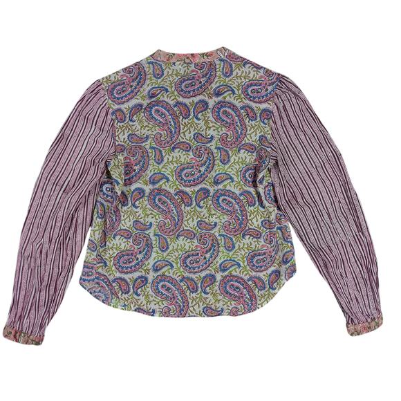 Joey Wolffer Reworked Paisley Boho Blouse Size XS Pink and Blue Long Sleeve - Picture 7 of 9